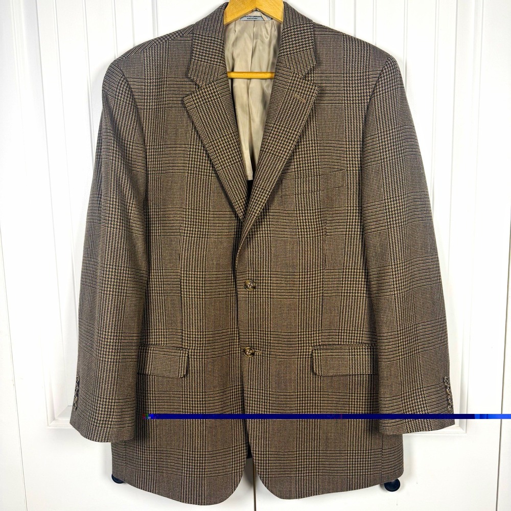 Lauren Ralph Lauren Mens Sport Coat 42R Brown Plaid Houndstooth Lambswool 2Btn